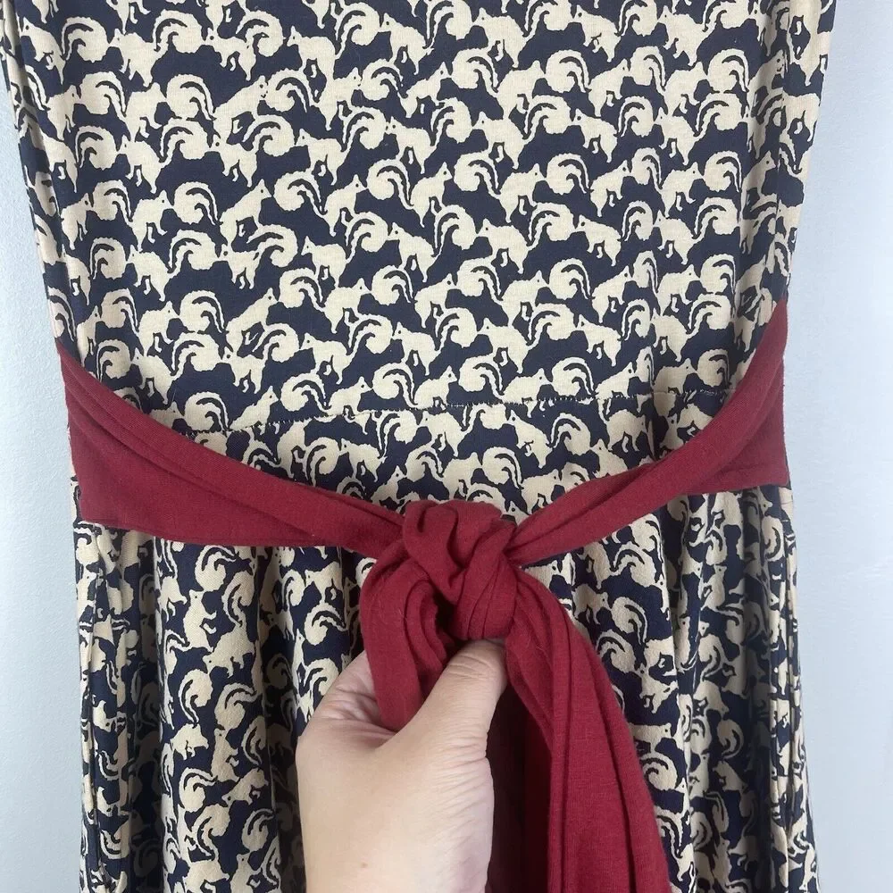 Effie's Heart Navy and Cream Floral Midi Dress with Red Trim - Picture 12 of 15